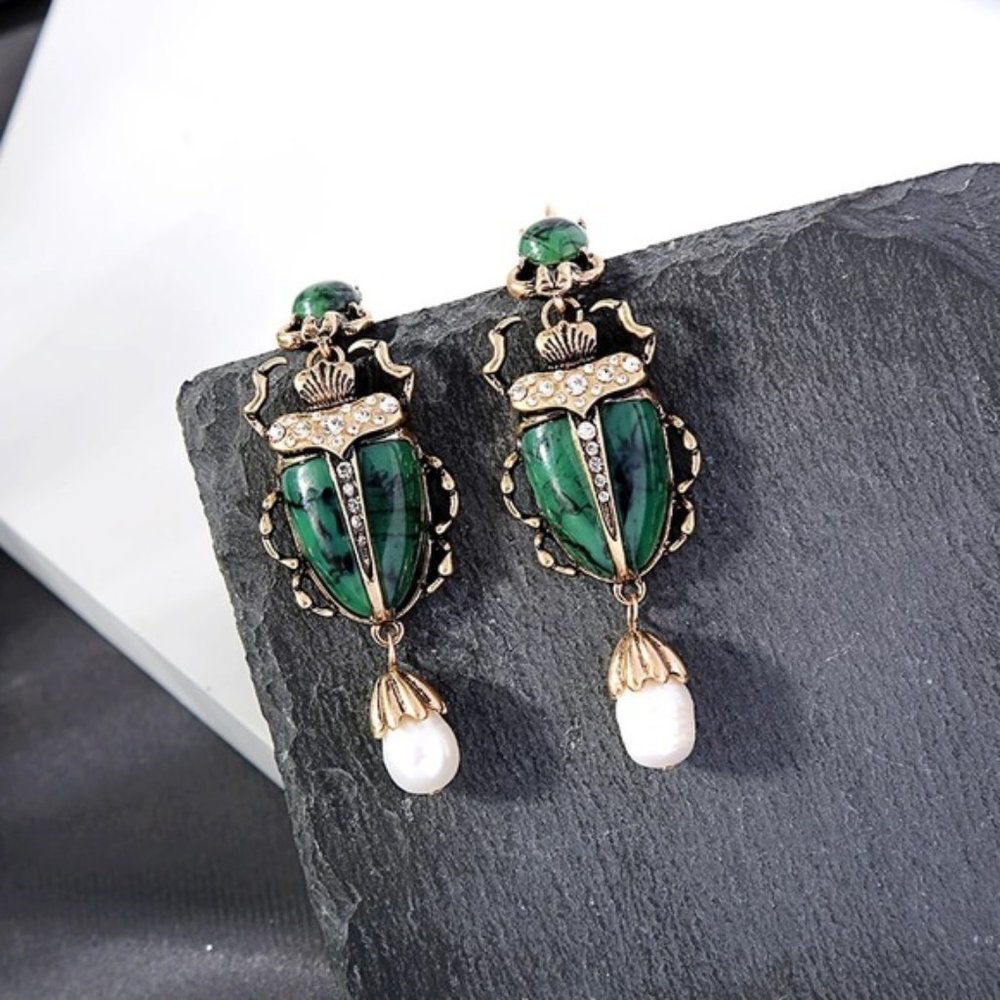 Green Scarab Earrings - Picture 6 of 6
